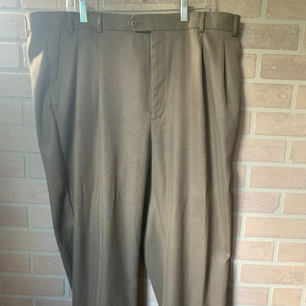 Stafford Essentials Men's Pleated Cuffed Taupe Classic Fit Dress Pants, Sz.42/30